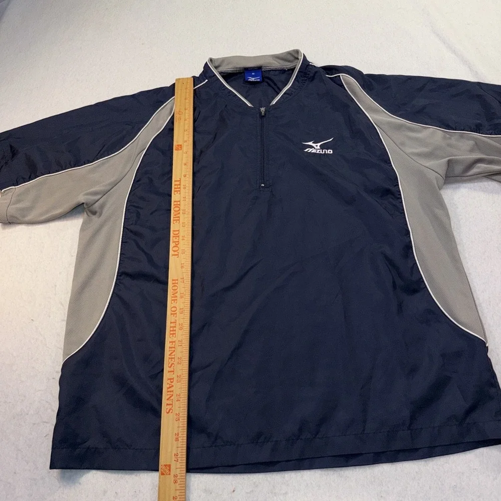 Mizuno Baseball Shirt Mens Medium Blue Gray Windbreaker Jacket Warm Up 1/4 Zip
